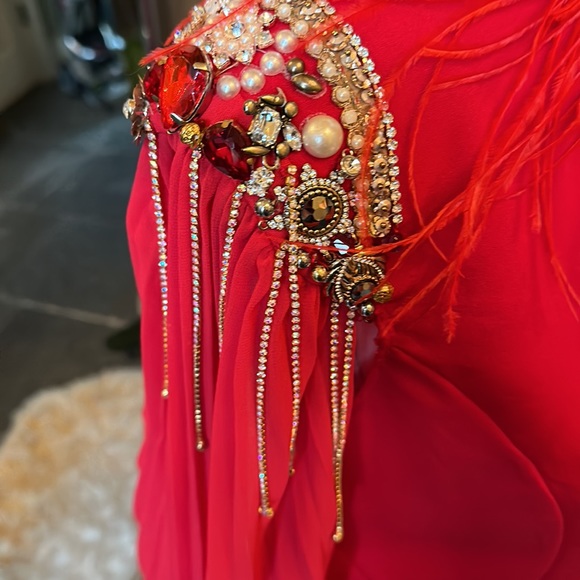 RED JEWELLED COLLAR DRESS - Picture 4 of 7